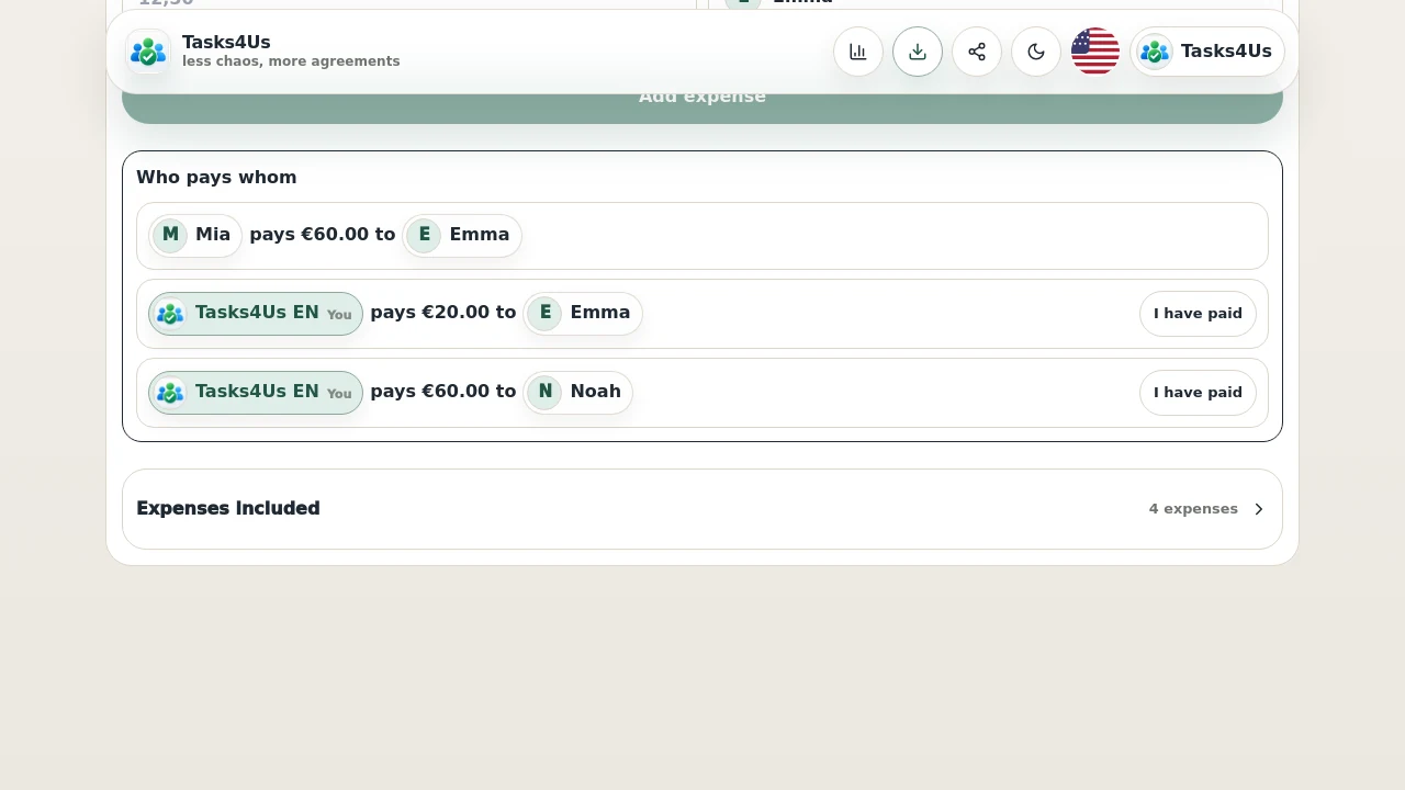 English shared expenses for common payments.