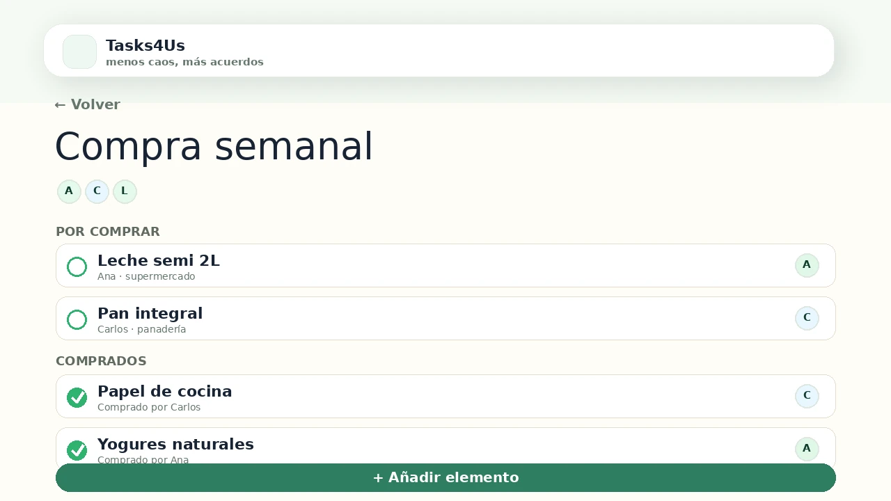 Lista de compra semanal en español dentro de Tasks4Us.