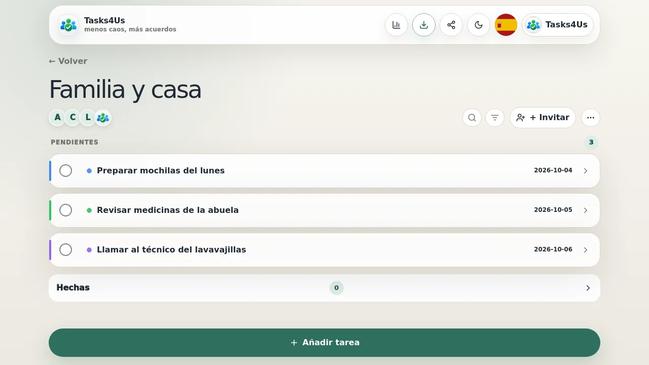 Tareas domésticas compartidas en español.